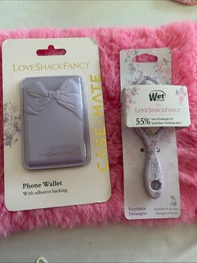 LoveShackFancy Lavender Phone Wallet & Floral Keychain Detangler brush